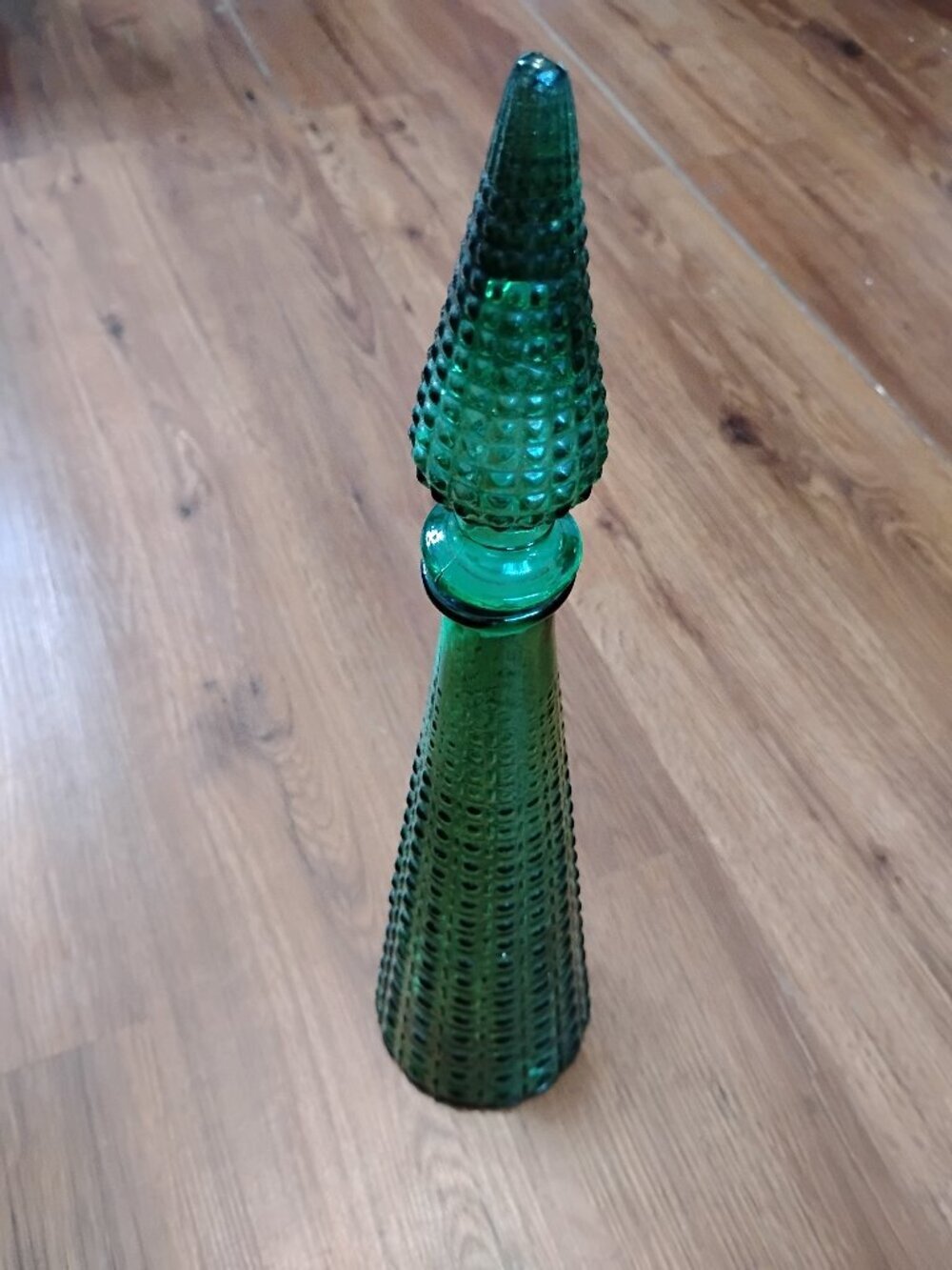 Vintage MCM Empoli Green Art Glass Vase Genie Teardrop Decanter Stopper